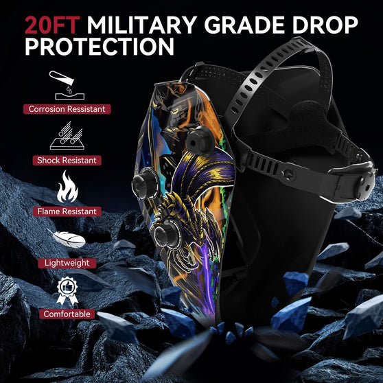 ARCCAPTAIN Large View Auto-Darkening Godzilla Design Welding Helmet