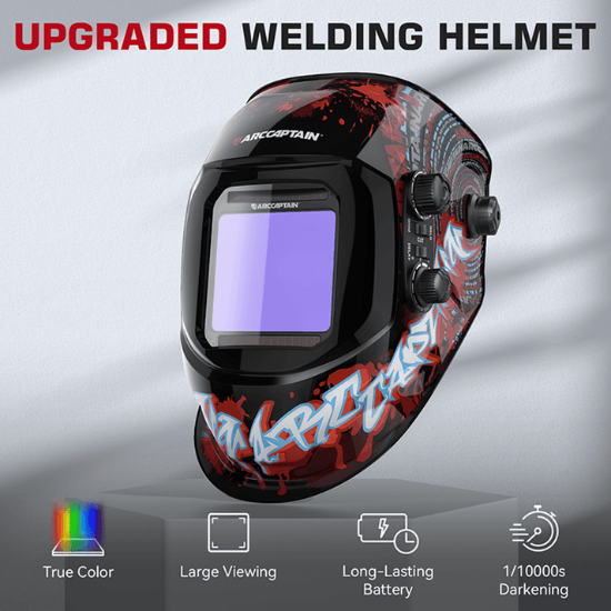 ARCCAPTAIN Large View Auto-Darkening Bloodshed Design Welding Helmet