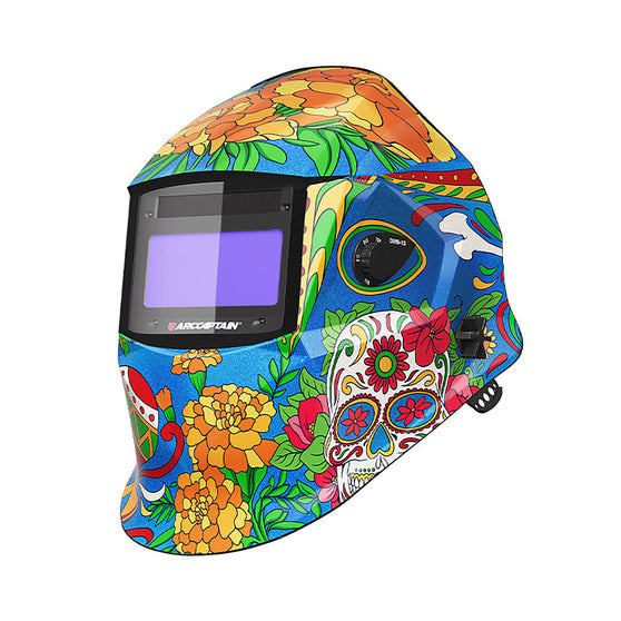 Arccaptain Sugar Skull Print Digital Auto-Darkening Welding Helmet with Sensitivity Control