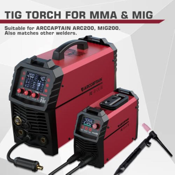 ARCCAPTAIN TIG Welding Gun, WP-17V Argon TIG Torch with 13FT Red Air Hose and 35-50mm Connector, Lift Tig Torch 150amp with 13FT Cable
