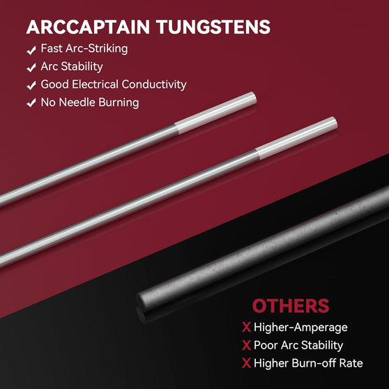 أقطاب لحام تنجستن من ARCCAPTAIN TIG، عبوة من 10 قطع، أبيض، 0.8% زركونيوم WZR8/EWZr-0.8 