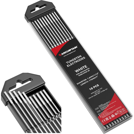 أقطاب لحام تنجستن من ARCCAPTAIN TIG، عبوة من 10 قطع، أبيض، 0.8% زركونيوم WZR8/EWZr-0.8 