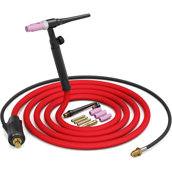 ARCCAPTAIN WP-17FV 150A Argon TIG Welding Gun 2.0, 13FT Red Air Hose and 35-50mm Connector