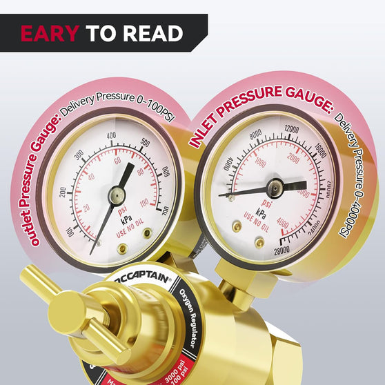 ARCCAPTAIN Oxygen Regulator Gauges Gas Welding, 0-4000PSI and 0-100PSI Welding Gas Gauges