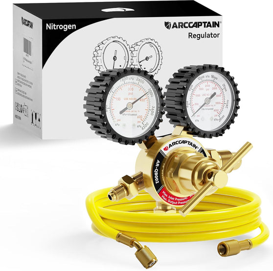 ARCCAPTAIN Nitrogen Regulator with 0-600 PSI, CGA580 Inlet Connection and 1/4'' Male Flare Outlet Connection Gauges