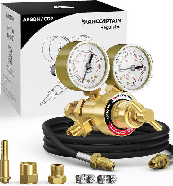 ARCCAPTAIN Argon CO2 Regulators Gauges Gas Welding, Regulator for MIG and TIG, 0-4000 PSI, 0-30+ CFH, CGA580 Inlet Connection