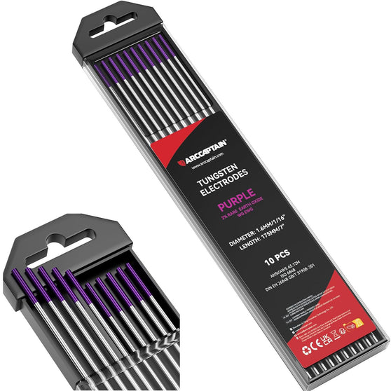 مجموعة من 10 أقطاب لحام تنجستن TIG من ARCCAPTAIN باللون الأرجواني غير المشع EWG 