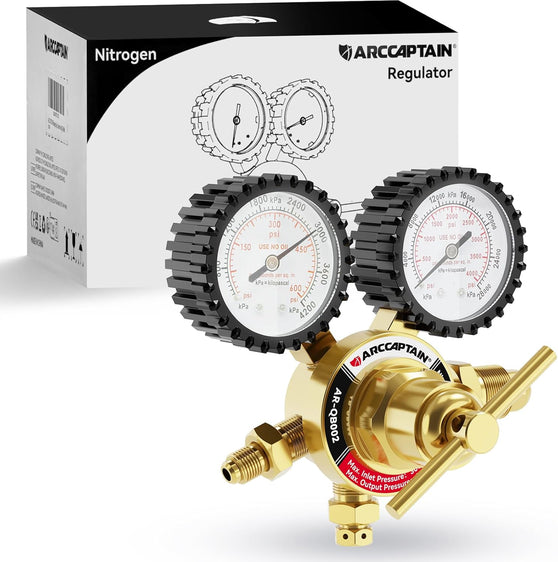 ARCCAPTAIN Nitrogen Regulator with 0-600 PSI, CGA580 Inlet Connection and 1/4'' Male Flare Outlet Connection Gauges