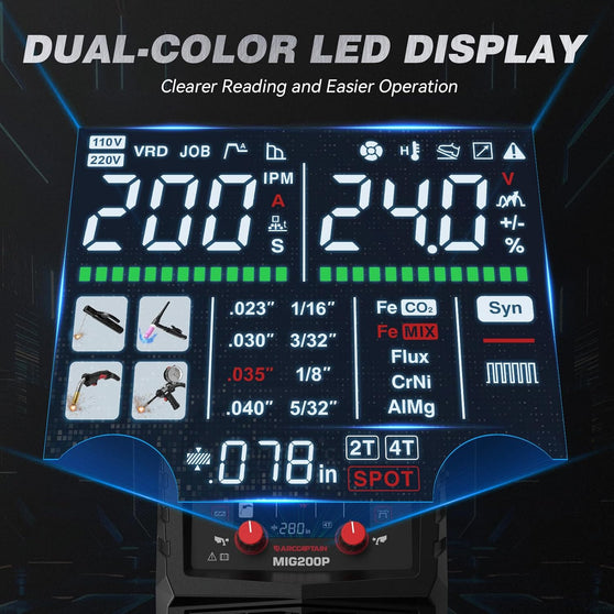 ARCCAPTAIN Pulse MIG Welder MIG200P 110V 220V Aluminum Welding 7 In 1 Welding Machine