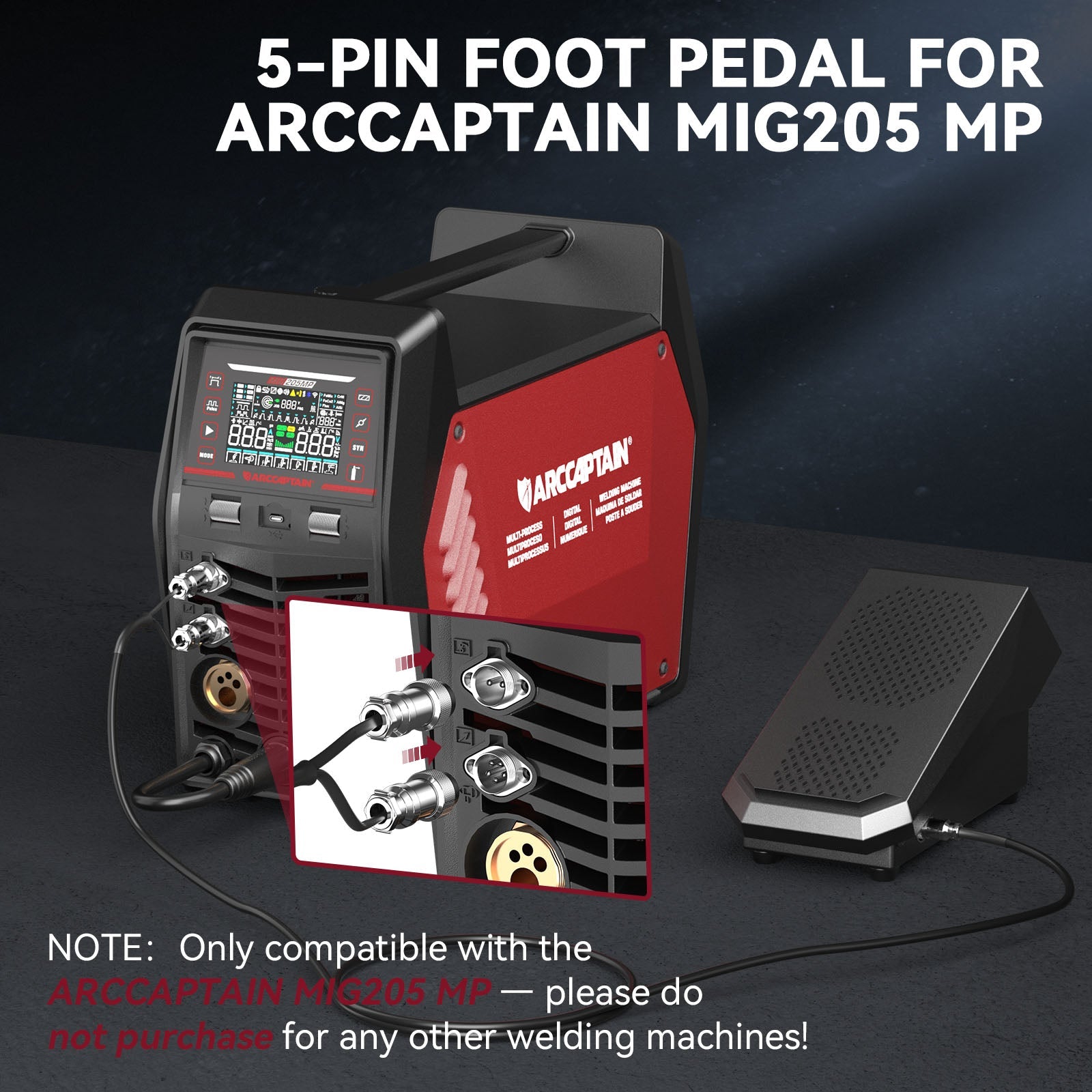 ARCCAPTAIN Foot Pedal Remote Amp Control 5-Pin Connector for MIG205MP – Arccaptain
