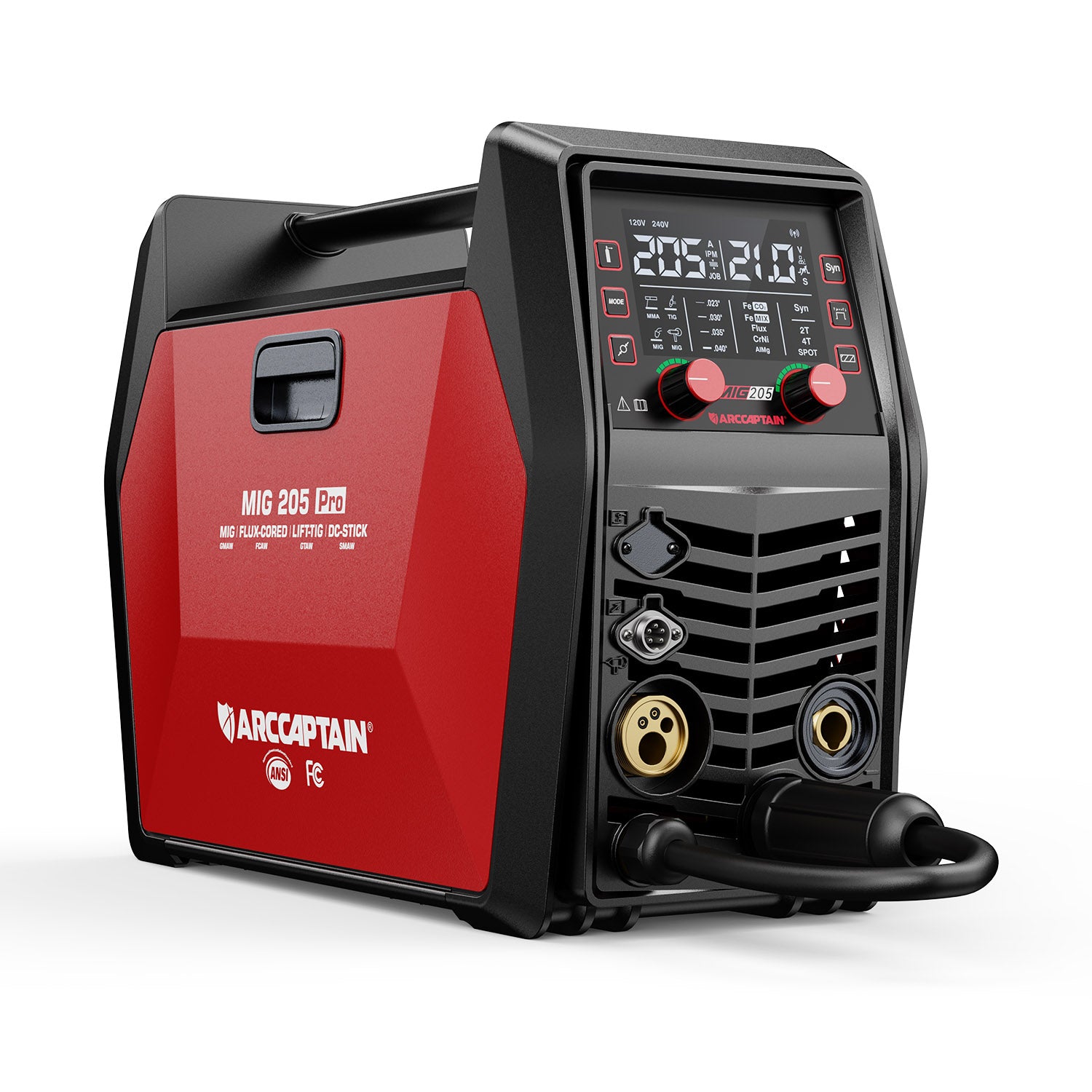 205A MIG Welder, 110/220V, Gas/Gasless/Lift TIG/Stick 3 In 1...